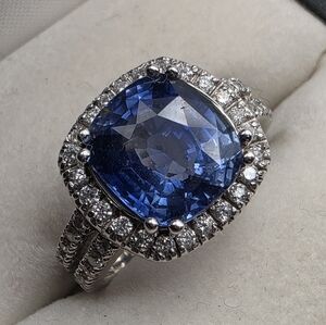 18k White Gold Blue Sapphire Diamond Sz 6 Ring